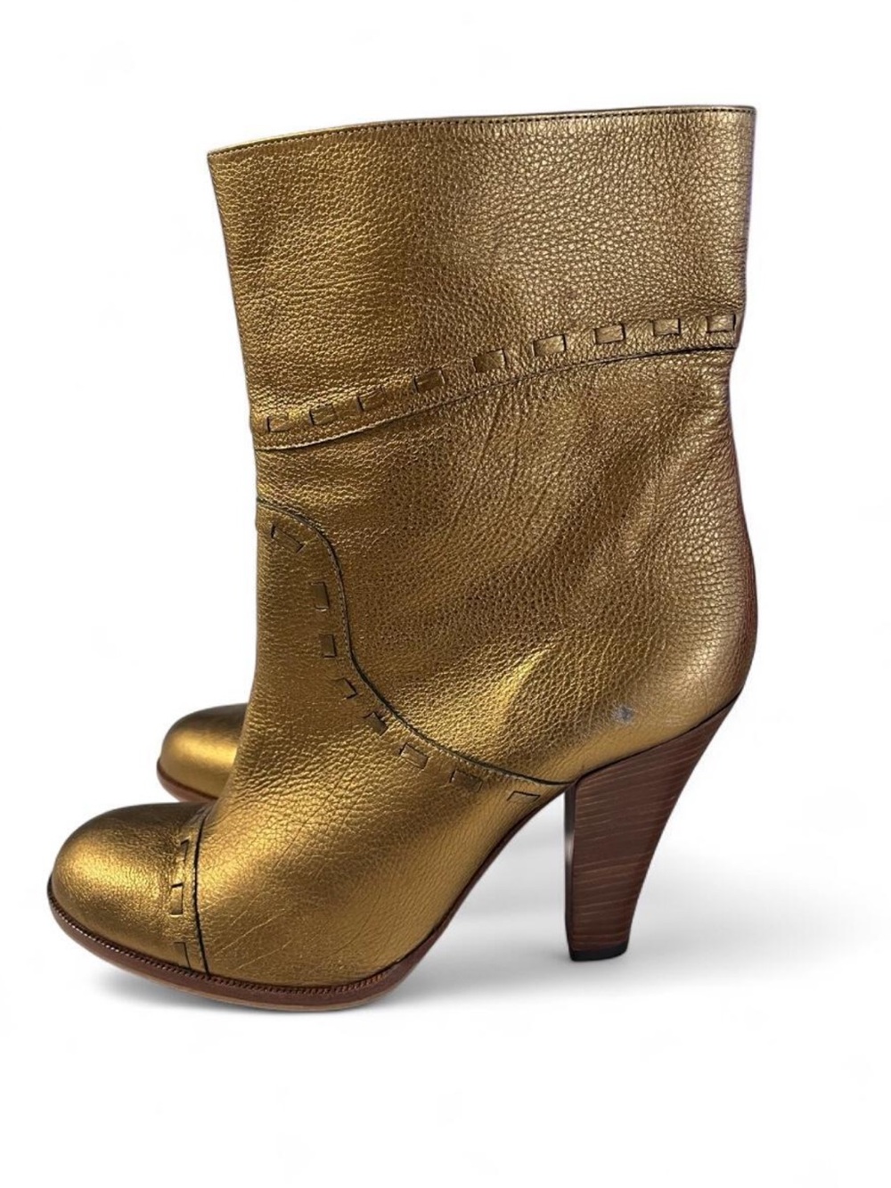Marc by Marc Jacobs Metallic Gold Leather Whipstitch Ankle Boots - Made in Italy